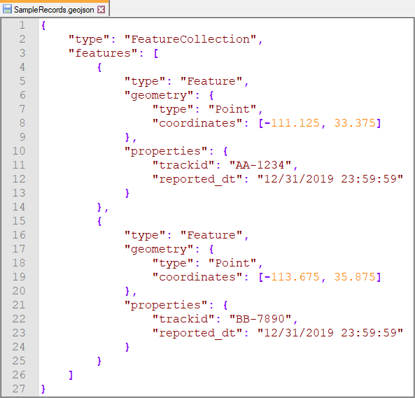 Event data formatted as GeoJSON Event data formatted as GeoJSON